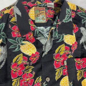 Vintage Pineapple Connection Mens Med Hawaiian Shirt Hibiscus Palm Rayon